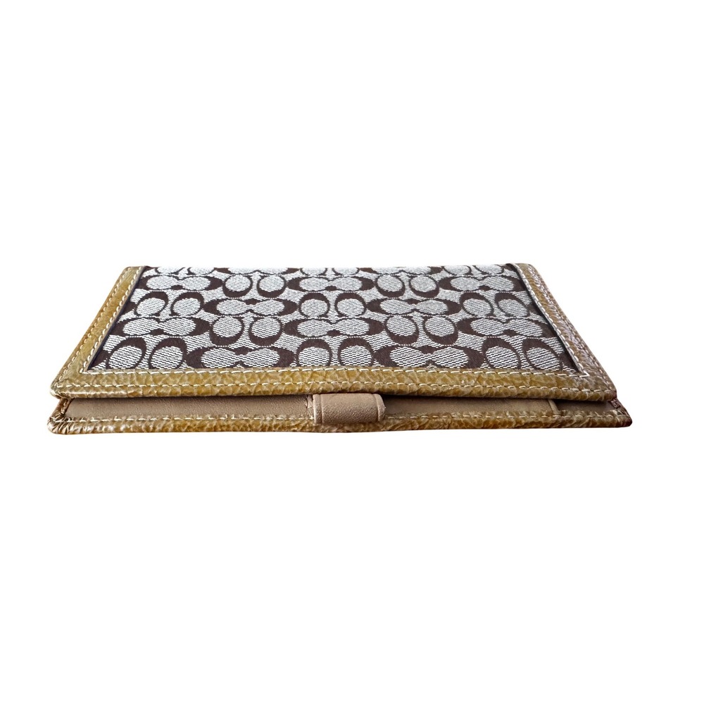 Coach Brown Signature C Jacquard Leather Trim Checkbook Cover 6.75x3.75 Prelove - Picture 4 of 9